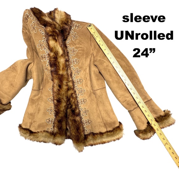 jacket NINE WEST faux suede & fur vintage Y2K embroidered pockets! cropped vegan - Picture 15 of 16